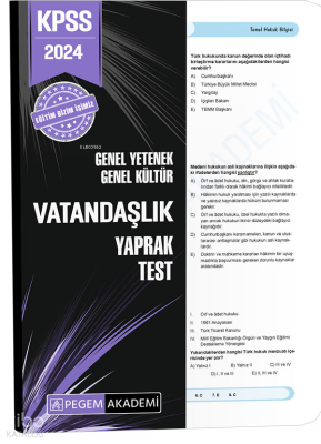 2024 KPSS Genel Yetenek Genel Kültür Vatandaşlık Yaprak Test Kolektif