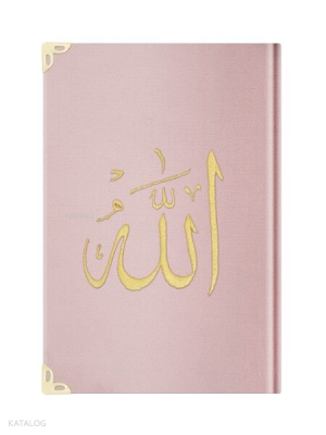 Büyük Cep Boy Kadife Kur'an-ı Kerim (Pudra Pembe, Nakışlı, Yaldızlı, Mühürlü)