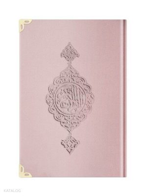 Büyük Cep Boy Kadife Kur'an-ı Kerim (Pudra Pembe, Yaldızlı, Mühürlü)