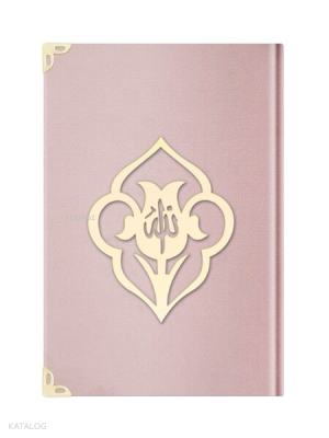 Çanta Boy Kadife Kuran-ı Kerim (Pudra Pembe-Güllü-Mühürlü)