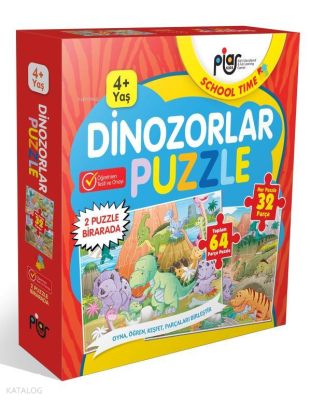 Dinozorlar Puzzle - 64 Parça Puzzle - 2 Puzzle Bir Arada - 4+ Yaş Kole