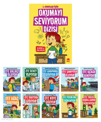 Okumayı Seviyorum Seti (10 Kitap Takım - Küçük Boy); 1. ve 2. Sınıflar İçin Eğik Yazılı