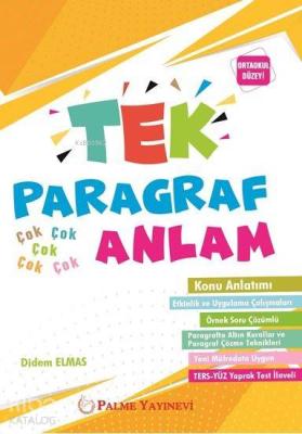 Palme Yayınları Ortaokul Düzeyi TEK Paragraf Anlam Konu Anlatımı (Ters Yüz Yaprak Test İlaveli) Palme