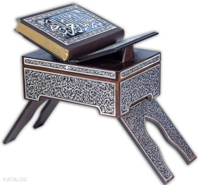 Rahleli Kanat Sandıklı Siyah Kaplama Gümüş Kur'an-ı Kerim (Orta Boy)