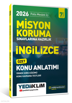 Yediiklim Yayınları 2026 Polis Meslek İçi Misyon Koruma Sınavlarına Hazırlık İngilizce Konu Anlatımlı Soru Bankası